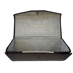 Gucci Dark Brown Guccissima Monogram Hard Sunglasses Case Snap Closure Luxury